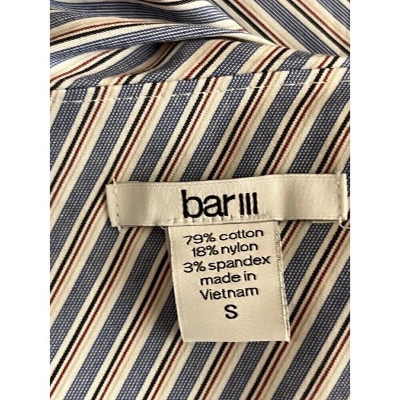 BAR III $80 Blue Striped Ruffled Slitted Dress One Shoulder Cotton Size S - Picture 3 of 10